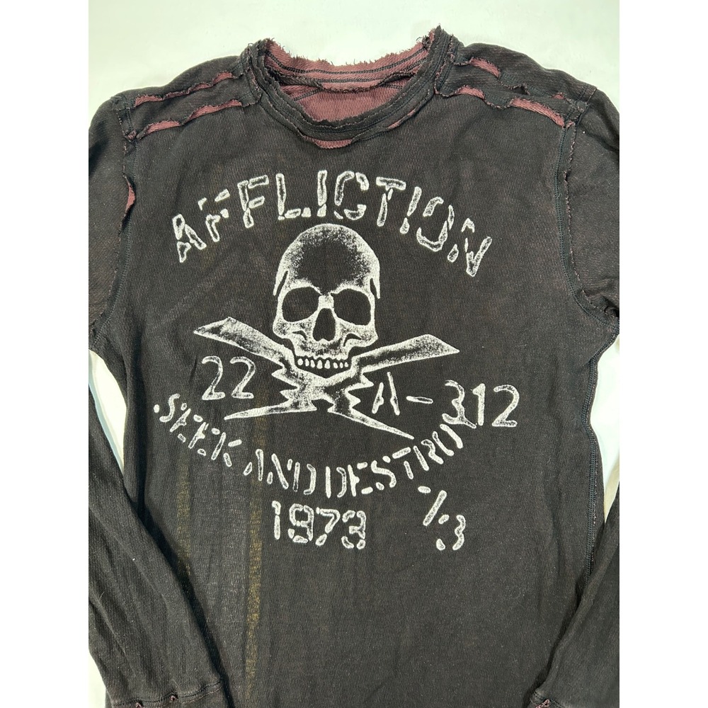 Affliction Live Fast Standard LTD Thermal Shirt Burgundy Long Sleeve Mens XXL